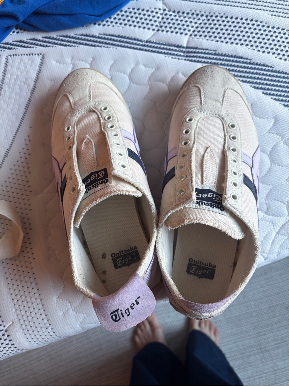 Onitsuka Tiger by Asics Cream Sneakers with Lavender & Black Stripes